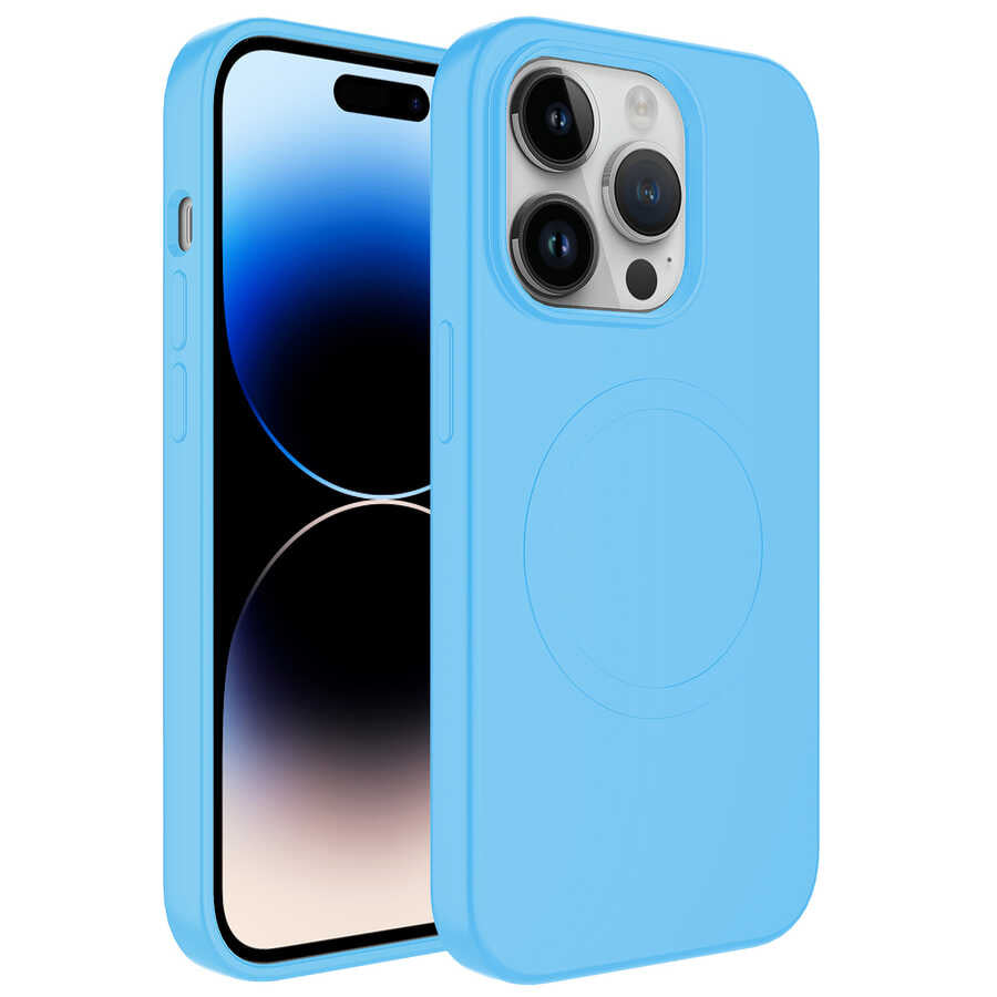__vg|Mavi Açık|0|8680436640906-01|Apple iPhone 14 Pro Max Kılıf MagSafe Wireless Şarj Özellikli Pastel Renk Silikon Gordonix Plas Kapak