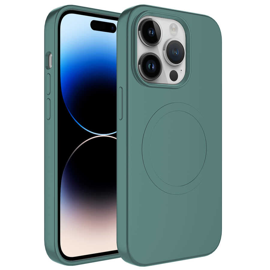 __vg|Koyu Yeşil|0|8680436640913-01|Apple iPhone 14 Pro Max Kılıf MagSafe Wireless Şarj Özellikli Pastel Renk Silikon Gordonix Plas Kapak