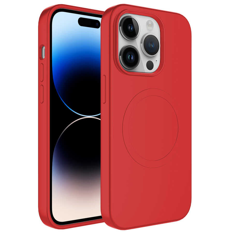 __vg|Kırmızı|0|8680436640944-01|Apple iPhone 14 Pro Max Kılıf MagSafe Wireless Şarj Özellikli Pastel Renk Silikon Gordonix Plas Kapak