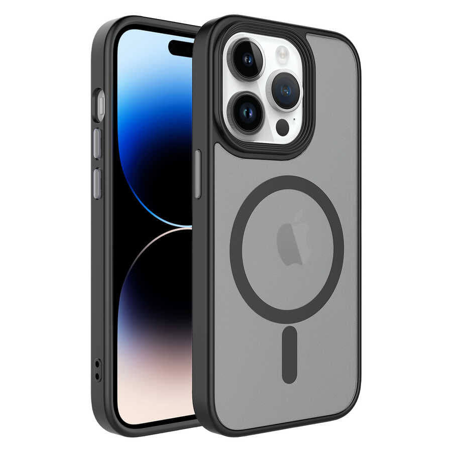 __vg|Siyah|0|8680436648827-01|Apple iPhone 14 Pro Max Kılıf Mat Arka Yüzey Wireless Şarj Özellikli Gordonix Flet MagSafe Kapak