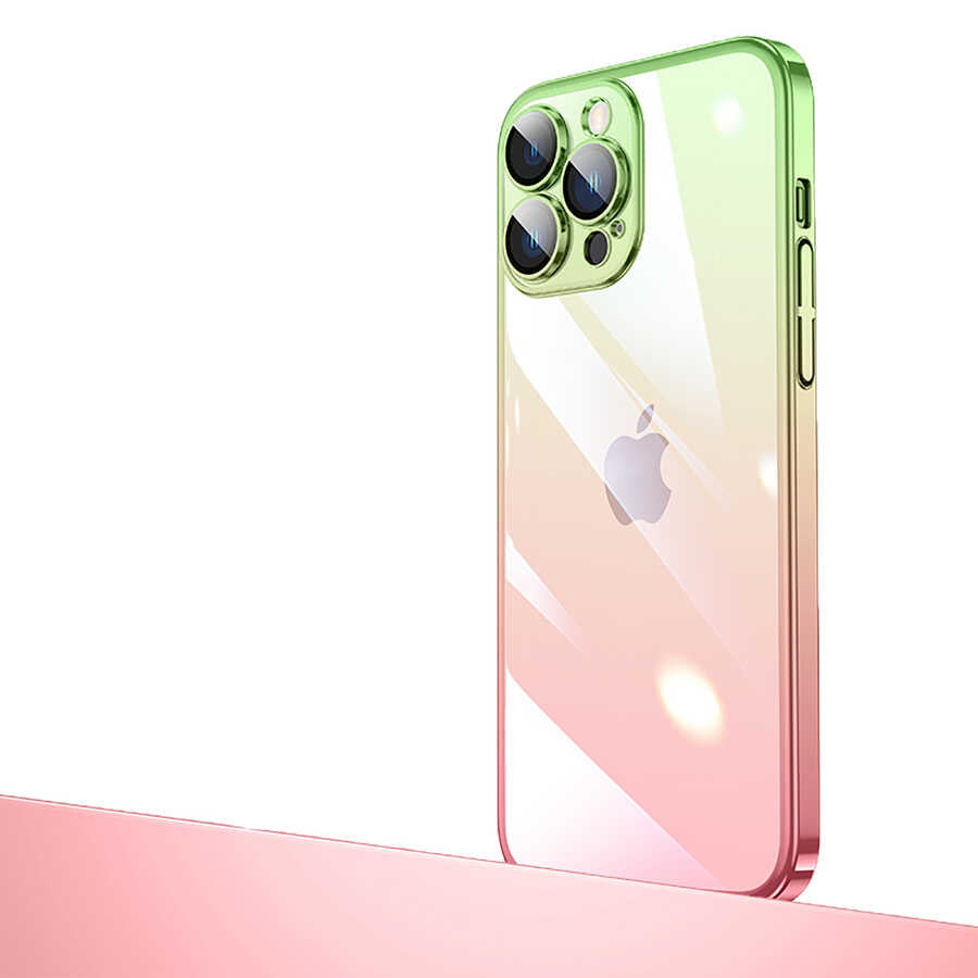 __vg|Pembe-Yeşil|0|8680436650950-01|Apple iPhone 14 Pro Max Kılıf Parlak Renk Geçişli Kamera Korumalı Gordonix Senkron Kapak