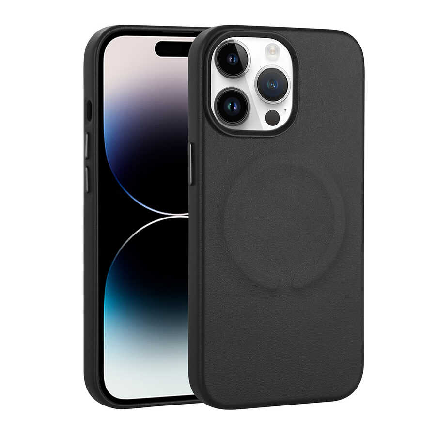 __vg|Siyah|0|8680436654583-01|Apple iPhone 14 Pro Max Kılıf PU Deri MagSafe Wireless Şarj Özellikli Gordonix Derix Kapak