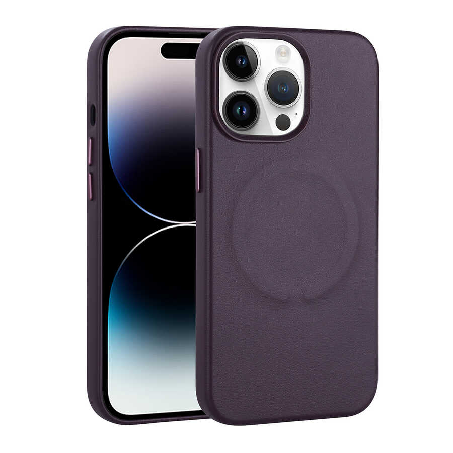 __vg|Derin Mor|0|8680436654590-01|Apple iPhone 14 Pro Max Kılıf PU Deri MagSafe Wireless Şarj Özellikli Gordonix Derix Kapak