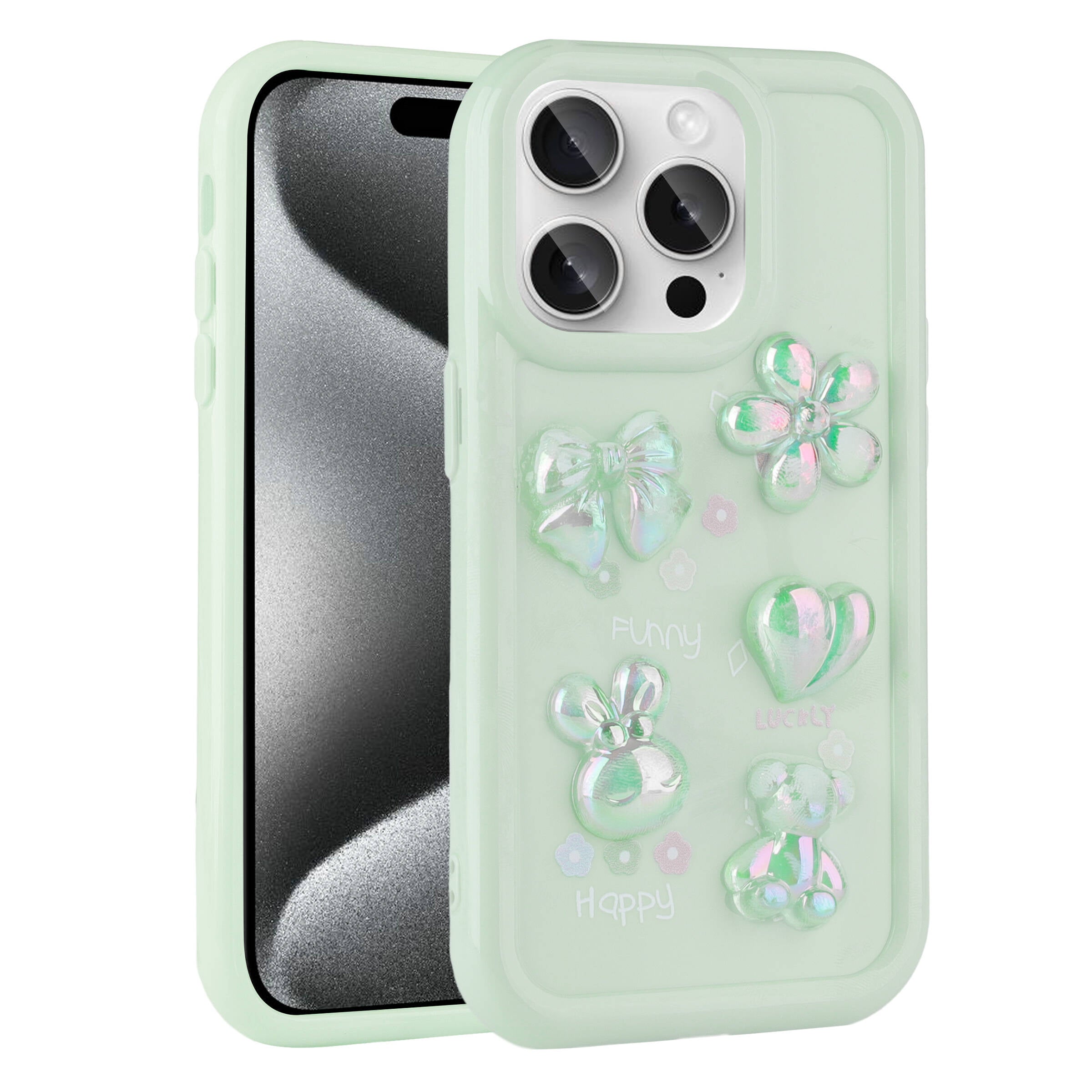 __vg|Açık Yeşil|0|8680436735015-01|Apple iPhone 14 Pro Max Kılıf Kabartma Figürlü Parlak Gordonix Toys Silikon Kapak