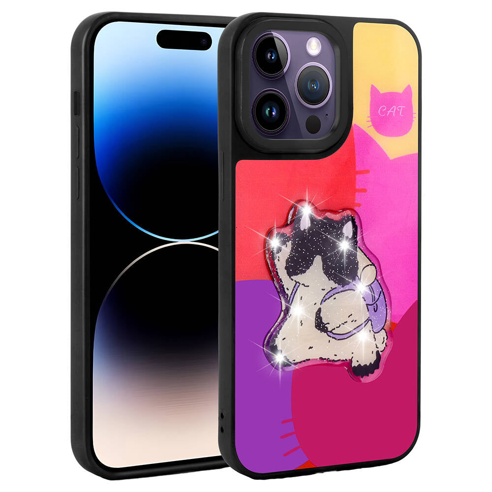 __vg|Mor|0|8680436758083-01|Apple iPhone 14 Pro Max Kılıf Parlayan Kabartmalı İkonik Figürlü Gordonix Amas Silikon Kapak