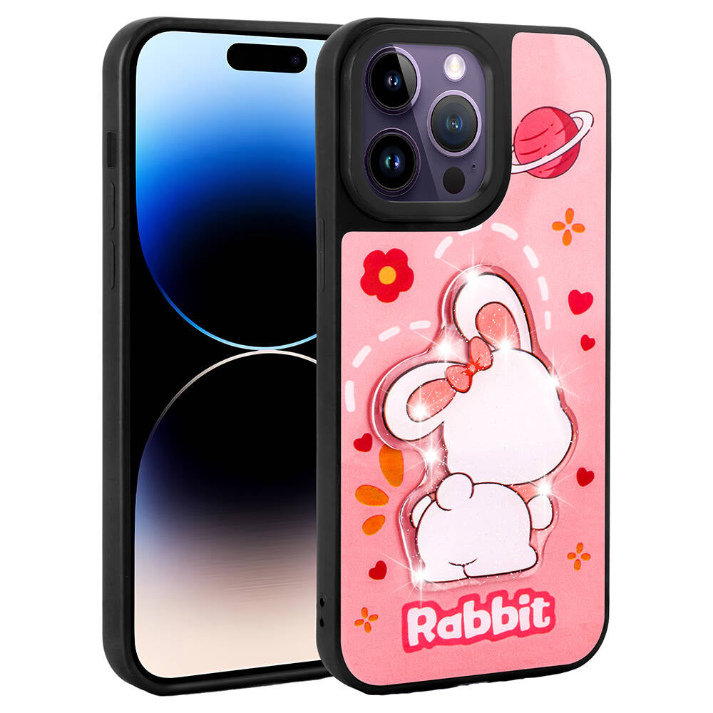 __vg|Pembe|0|8680436758090-01|Apple iPhone 14 Pro Max Kılıf Parlayan Kabartmalı İkonik Figürlü Gordonix Amas Silikon Kapak