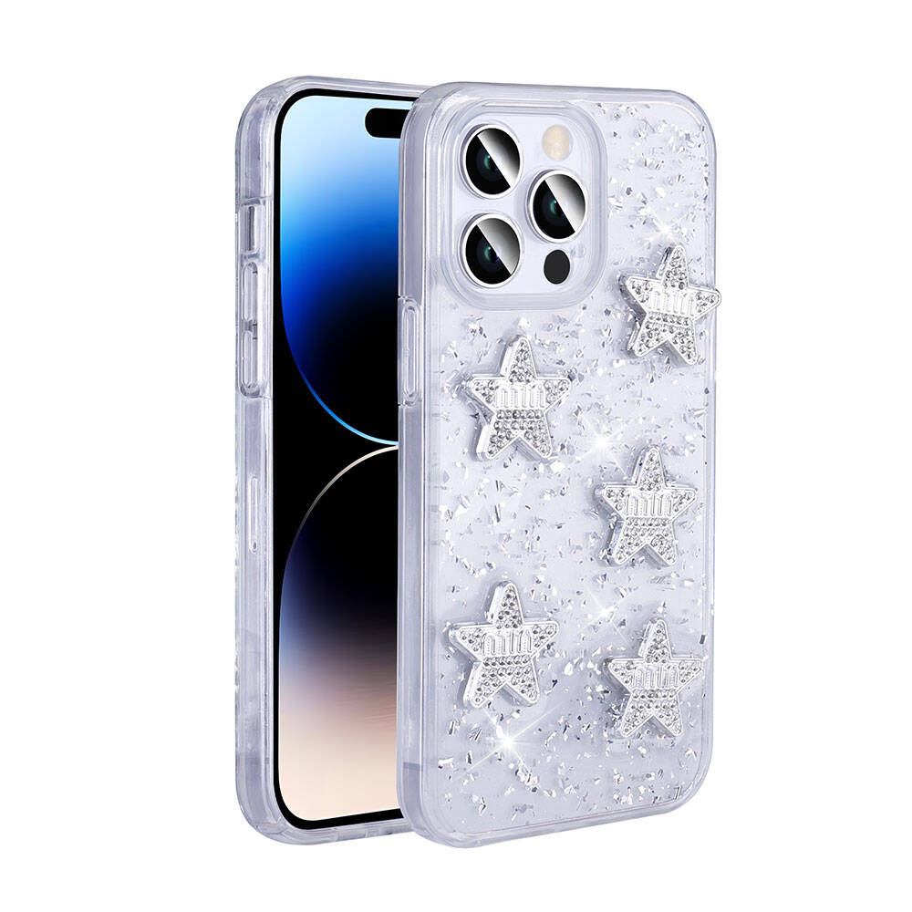 __vg|Beyaz-Yıldız|0|8680436785621-01|Apple iPhone 14 Pro Max Kılıf Airbagli Simli Arka Yüzey Gordonix Işıltı Silikon Kapak