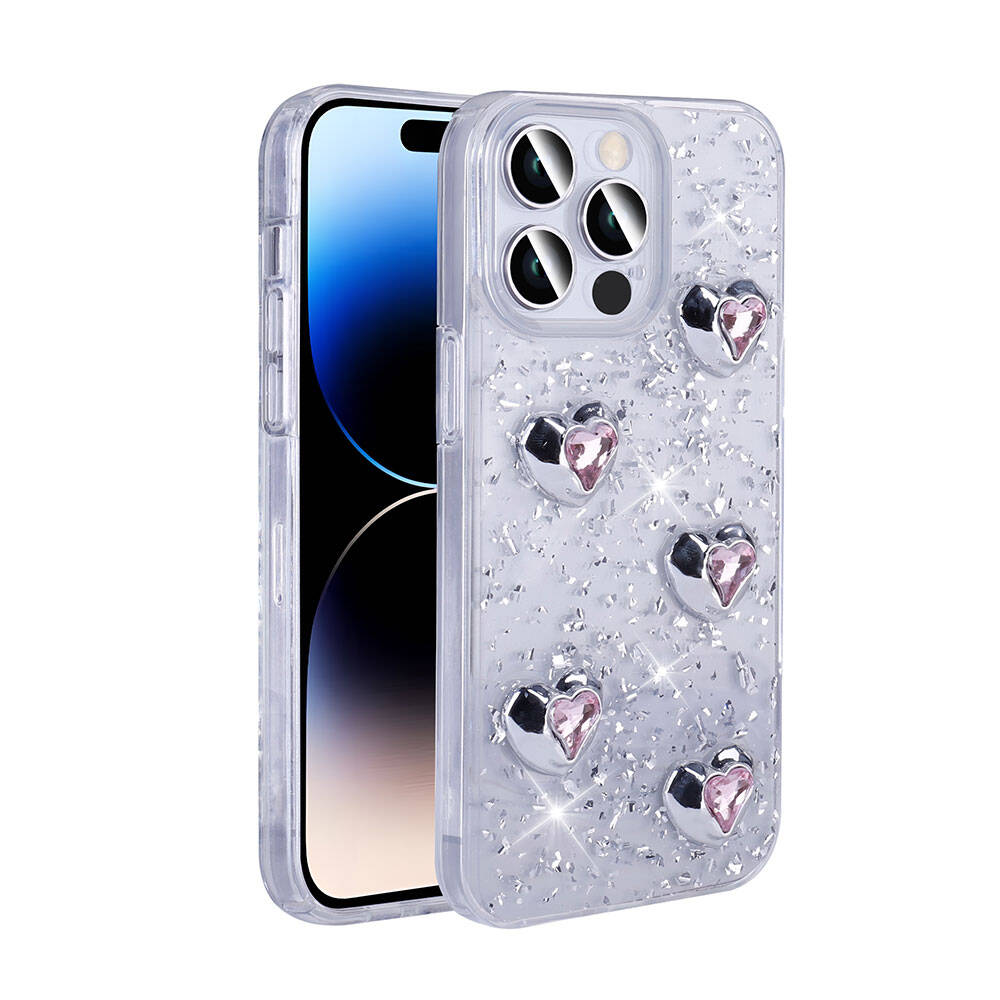 __vg|Beyaz-Kalp|0|8680436785645-01|Apple iPhone 14 Pro Max Kılıf Airbagli Simli Arka Yüzey Gordonix Işıltı Silikon Kapak
