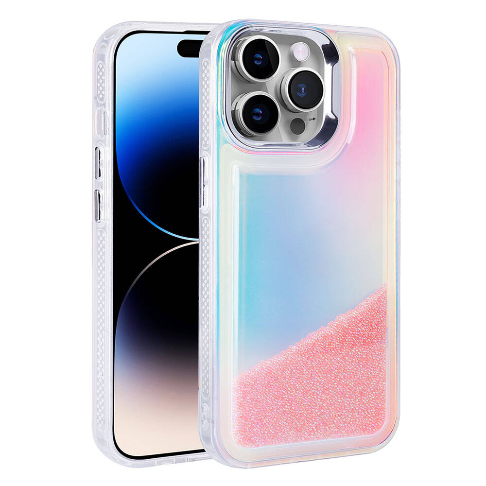 __vg|Pembe|0|8680436796993-01|Apple iPhone 14 Pro Max Kılıf Airbagli Renkli Arka Yüzey Boncuk Tasarımlı Gordonix Kumul Kapak