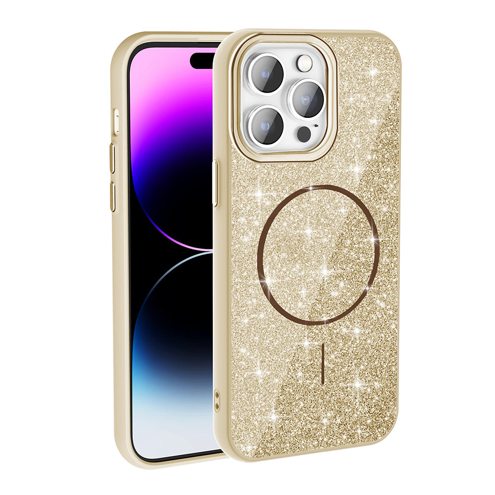 __vg|Gold|0|8680436829639-01|Apple iPhone 14 Pro Max Kılıf MagSafe Şarj Özellikli Parlayan Simli Gordonix Okso Kapak