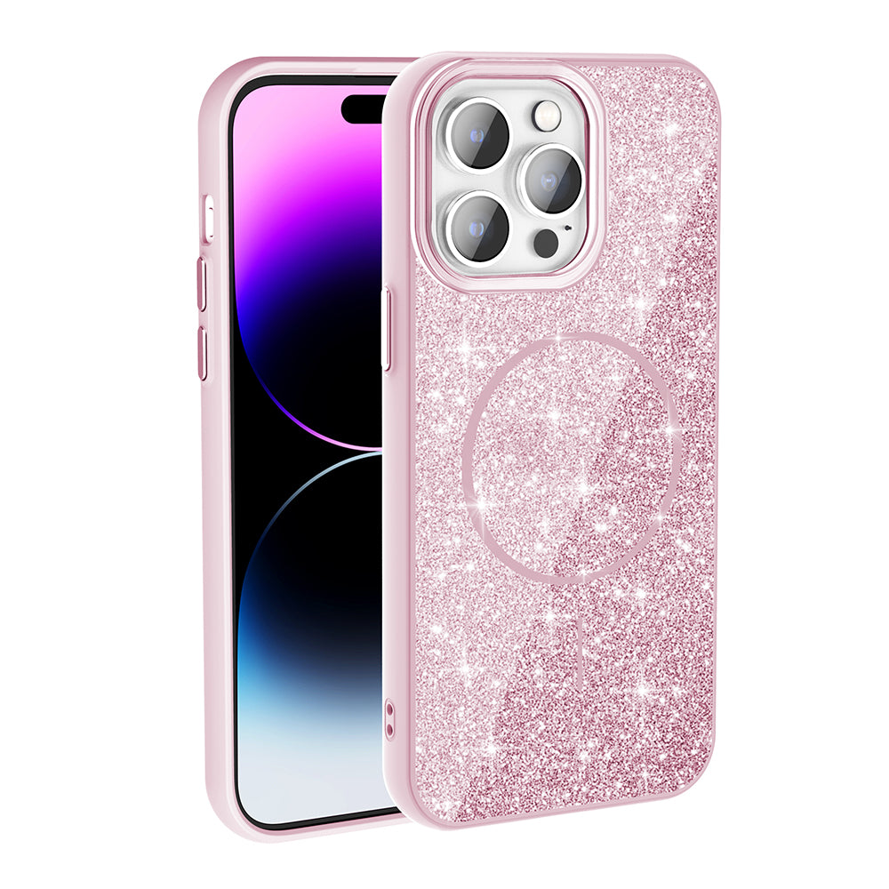 __vg|Pembe|0|8680436829653-01|Apple iPhone 14 Pro Max Kılıf MagSafe Şarj Özellikli Parlayan Simli Gordonix Okso Kapak