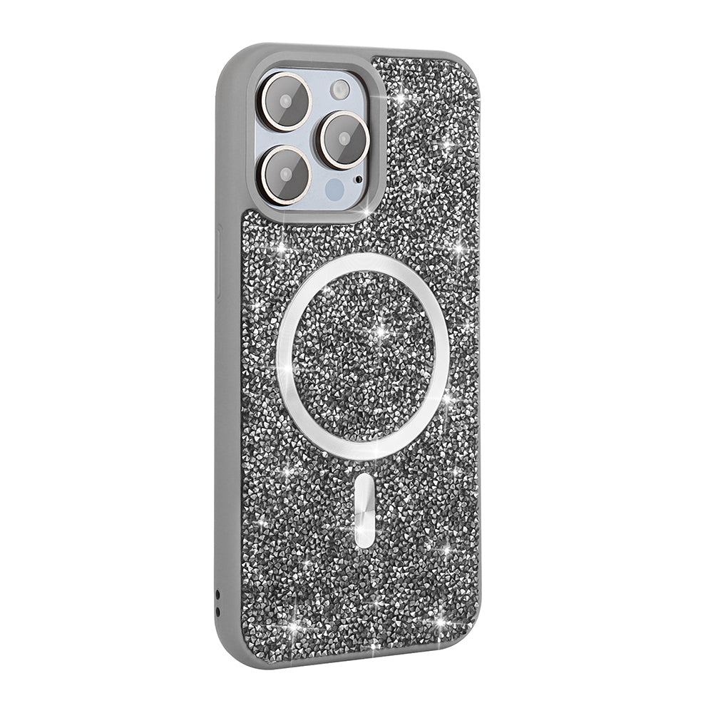 __vg|Titanyum-Gri|0|8680436830192-01|Apple iPhone 14 Pro Max Kılıf Pırlanta Tasarımlı MagSafe Şarj Özellikli Gordonix Mozaik Silikon Kapak