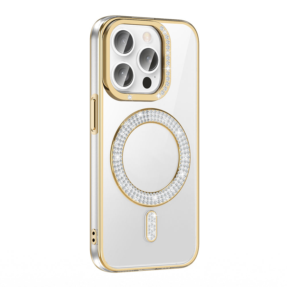 __vg|Gold|0|8680436831748-01|Apple iPhone 14 Pro Max Kılıf Pırlanta Taş Tasarımlı MagSafe Şarj Özellikli Gordonix Karetta Silikon Kapak