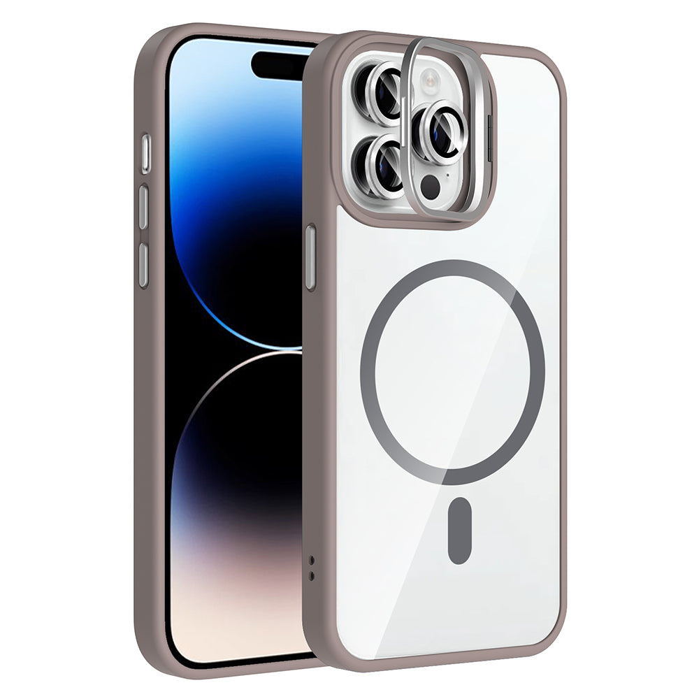 __vg|Gri|0|8680436856970-01|Apple iPhone 14 Pro Max Kılıf Standlı ve Kamera Lens Hediyeli MagSafe Şarj Özellikli Gordonix Etro Kapak