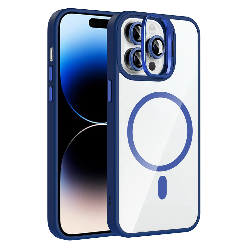 __vg|Lacivert|0|8680436856994-01|Apple iPhone 14 Pro Max Kılıf Standlı ve Kamera Lens Hediyeli MagSafe Şarj Özellikli Gordonix Etro Kapak