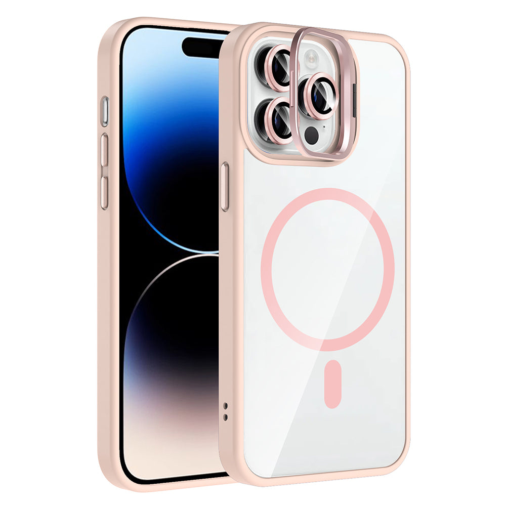 __vg|Pembe|0|8680436857007-01|Apple iPhone 14 Pro Max Kılıf Standlı ve Kamera Lens Hediyeli MagSafe Şarj Özellikli Gordonix Etro Kapak