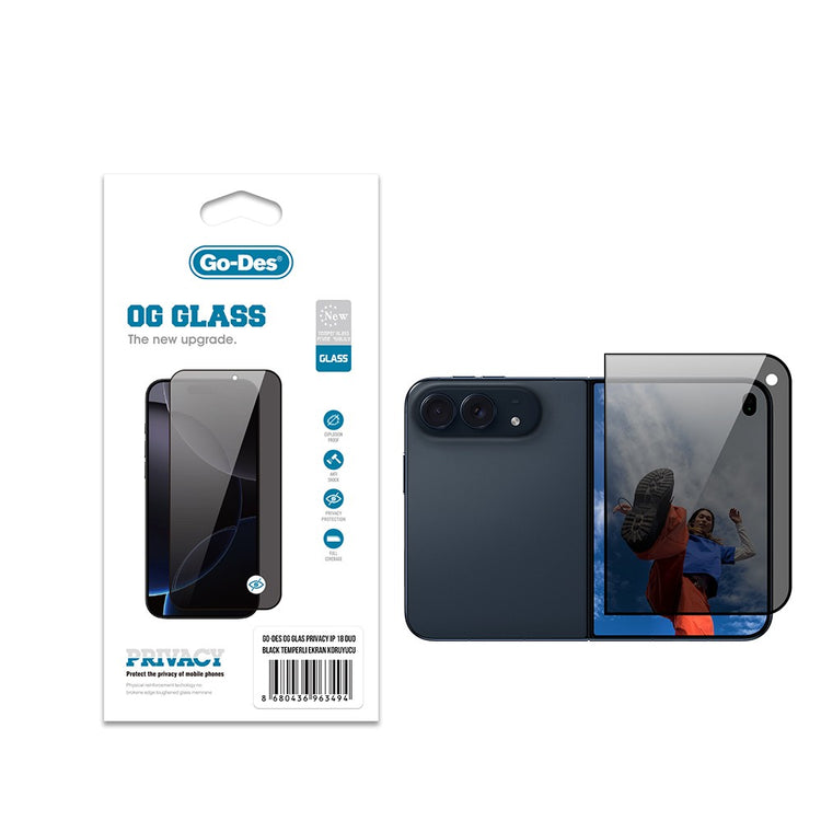 Apple iPhone Duo Go Des OG Glass Privacy Antistatik Temperli Cam Ekran Koruyucu - Siyah