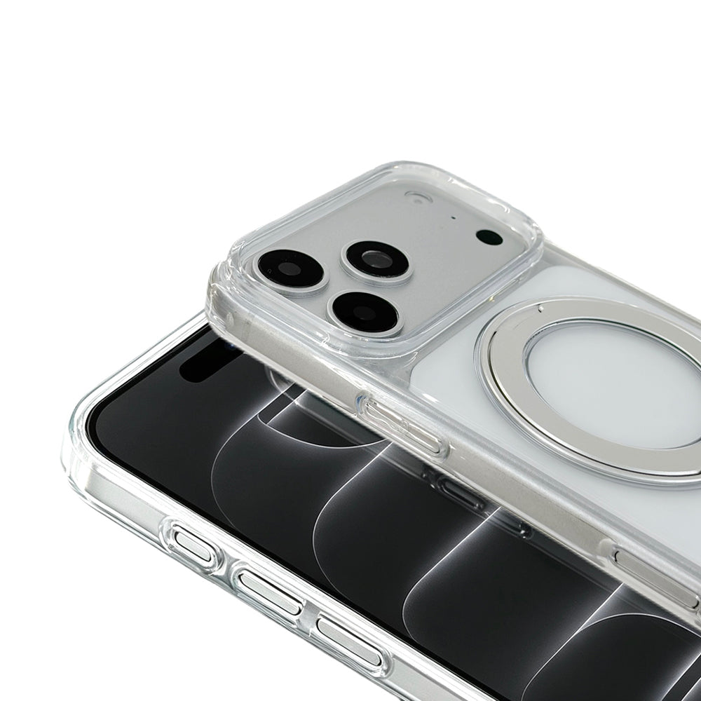 Apple iPhone 18 Pro Max Kılıf MagSafe Şarj Özellikli Gordonix Luzer 360 Standlı Kapak - Şeffaf