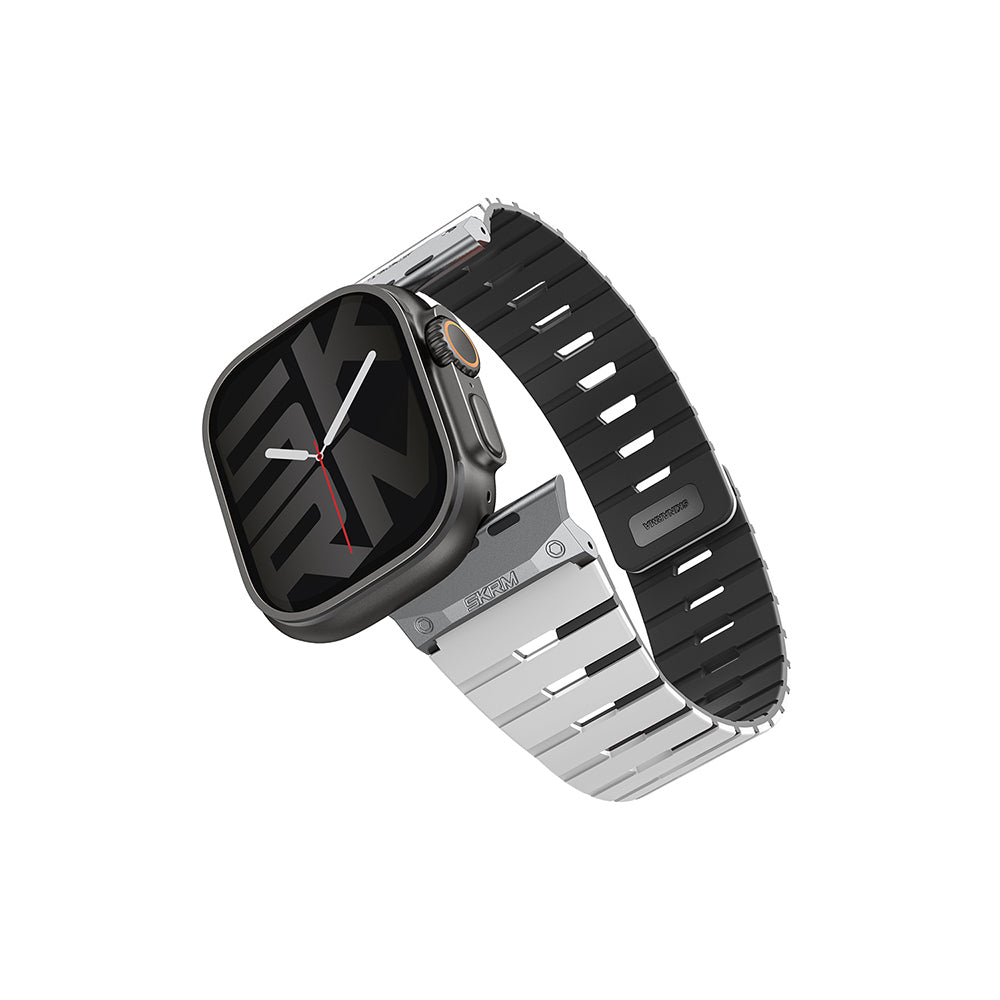 __vg|Beyaz-Siyah|0|8886461247442-01|Apple Watch 42mm Skinarma Gemini Serisi TPU Magnetik Silikon Kordon