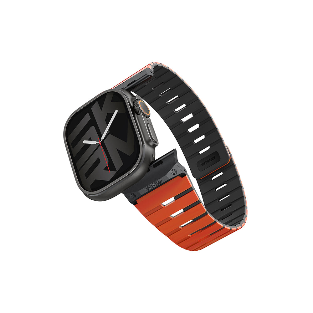 __vg|Turuncu-Siyah|0|8886461247466-01|Apple Watch 42mm Skinarma Gemini Serisi TPU Magnetik Silikon Kordon
