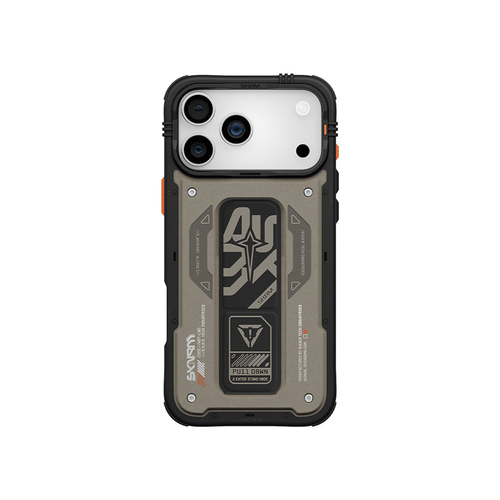 __vg|Gri|0|8886461249071-01|Apple iPhone 17 Pro Kılıf Desenli Airbag Tasarımlı Standlı Skinarma Aegis Kapak