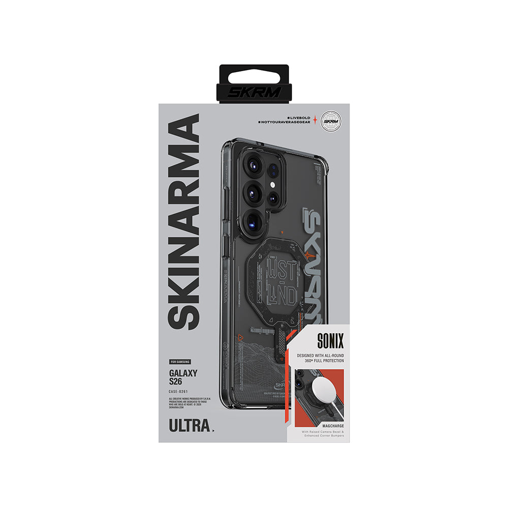 __vg|Siyah|4|8886461249859-05|Galaxy S26 Ultra Kılıf MagSafe Şarj Özellikli Yazı Desenli Airbag Tasarımlı Skinarma Sonix Kapak