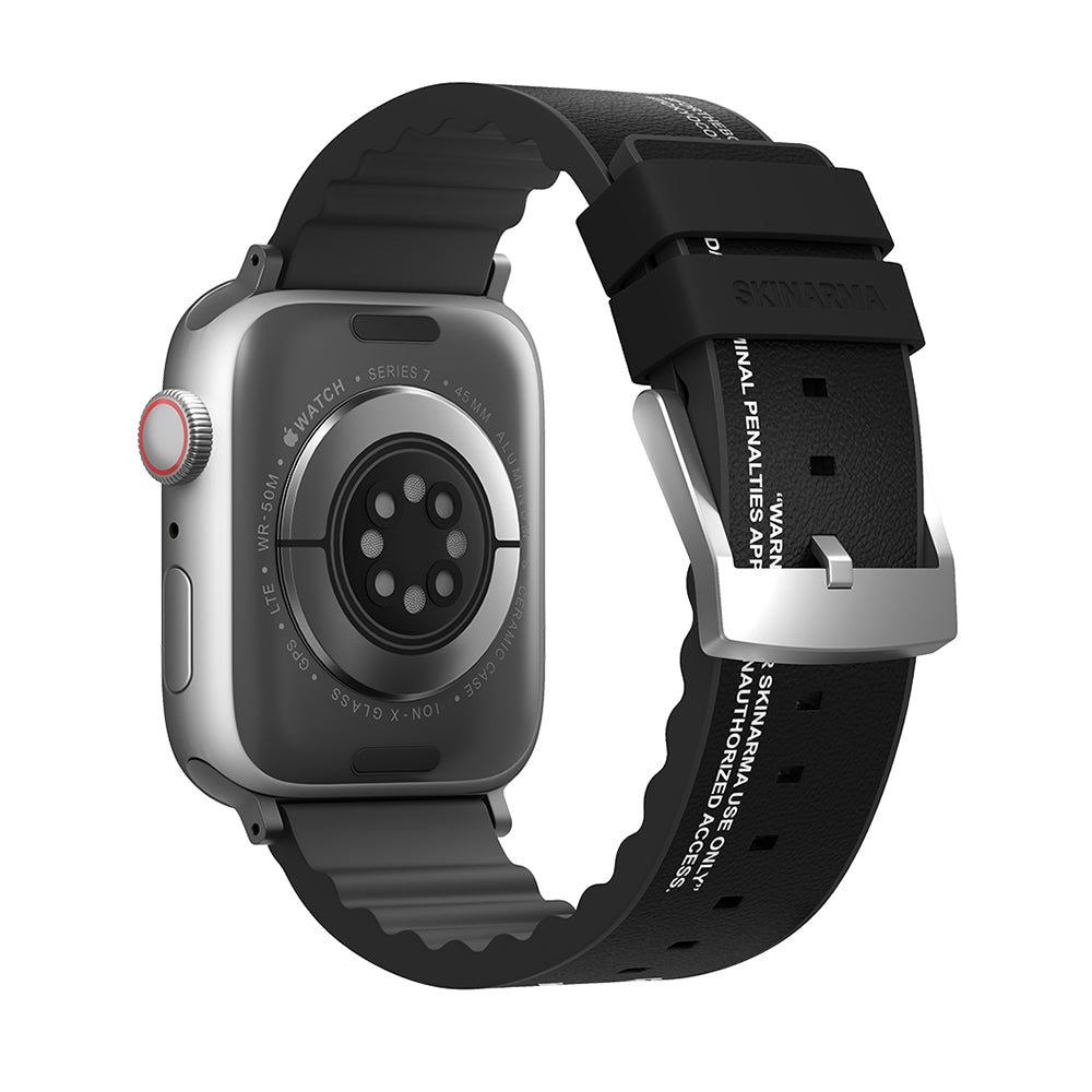 __genel|2|apple-watch-42mm-skinarma-taihi-sora-yazi-desenli-deri-gorunumlu-silikon-kordon-03|Apple Watch 42mm SkinArma Taihi Sora Yazı Desenli Deri Görünümlü Silikon Kordon