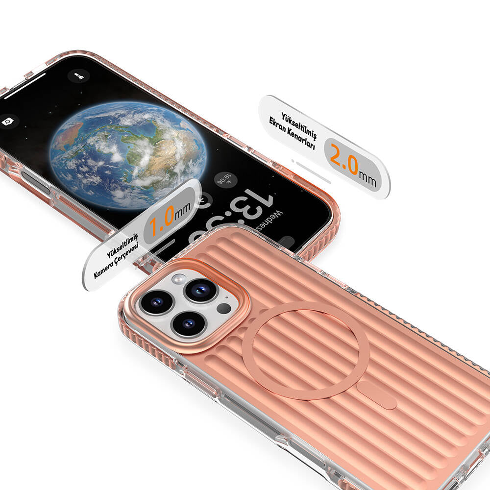 Apple iPhone 16 Pro Max Kılıf M-safe Şarj Özellikli Oyuklu Tasarım Mutural Bumpy Clear Kapak