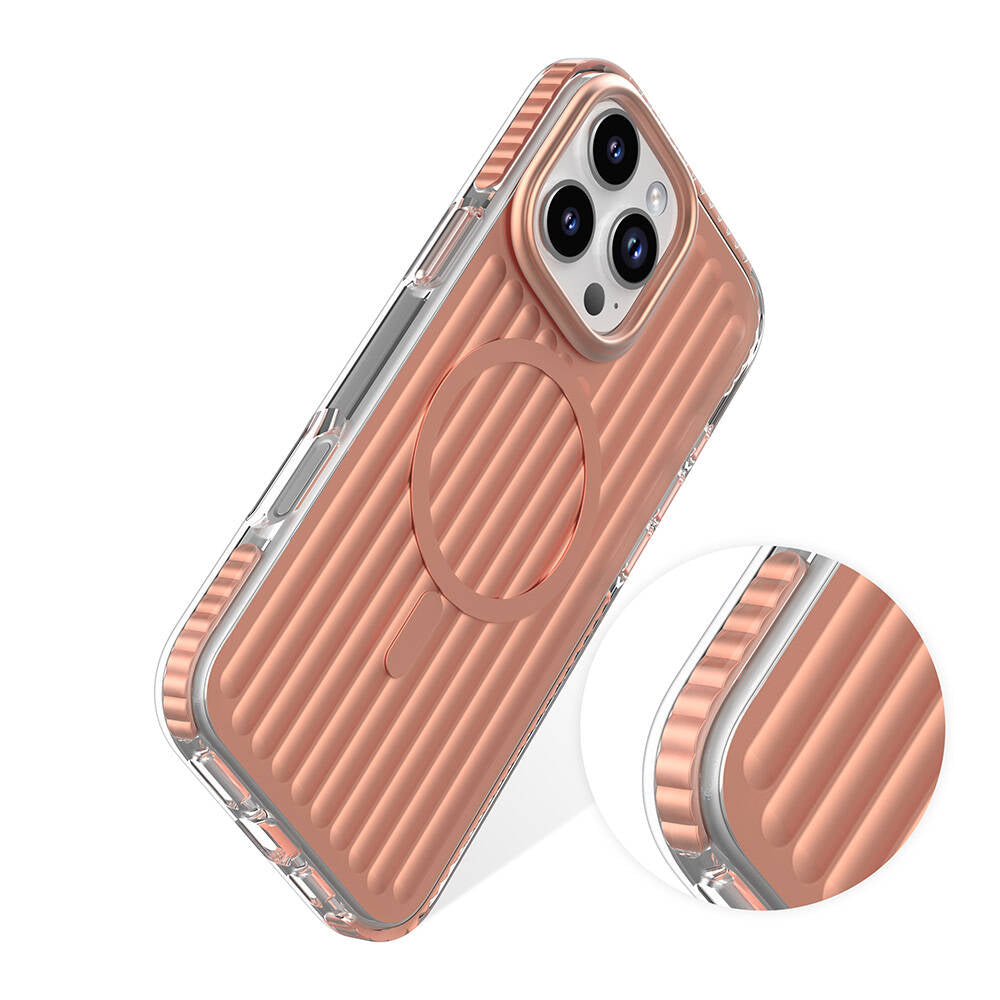 Apple iPhone 16 Pro Max Kılıf M-safe Şarj Özellikli Oyuklu Tasarım Mutural Bumpy Clear Kapak