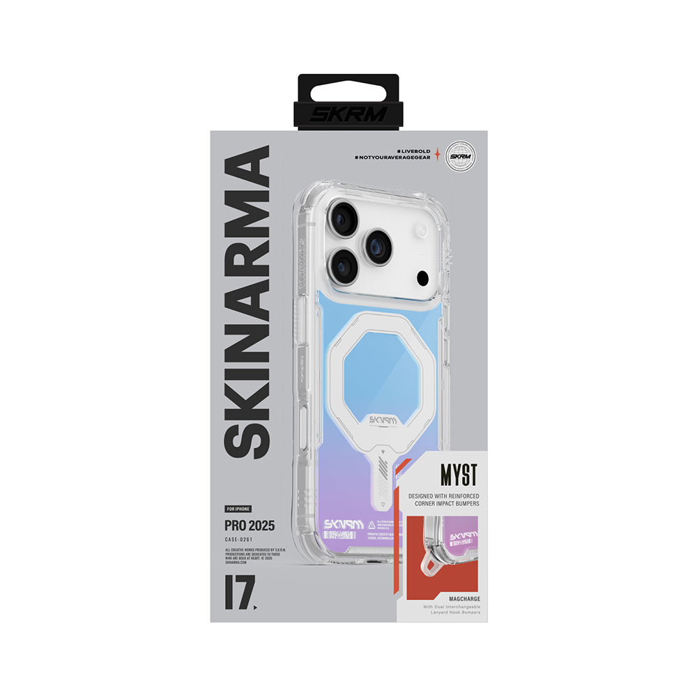 __genel|4|apple-iphone-17-pro-kilif-skinarma-m-safe-sarj-ozellikli-iml-baskili-holografik-myst-kapak-05|Apple iPhone 17 Pro Kılıf Skinarma MagSafe Şarj Özellikli IML Baskılı Holografik MYST Kapak