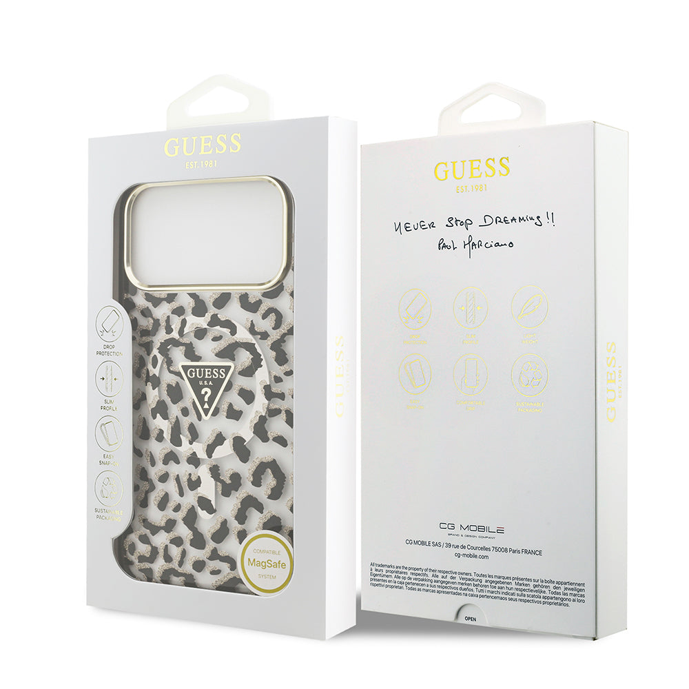 __genel|14|apple-iphone-17-pro-max-kilif-guess-orjinal-lisansli-m-safe-sarj-ozellikli-ucgen-logolu-simli-leopar-desenli-kapak-15|Apple iPhone 17 Pro Max Kılıf Guess Orjinal Lisanslı MagSafe Şarj Özellikli Üçgen Logolu Simli Leopar Desenli Kapak