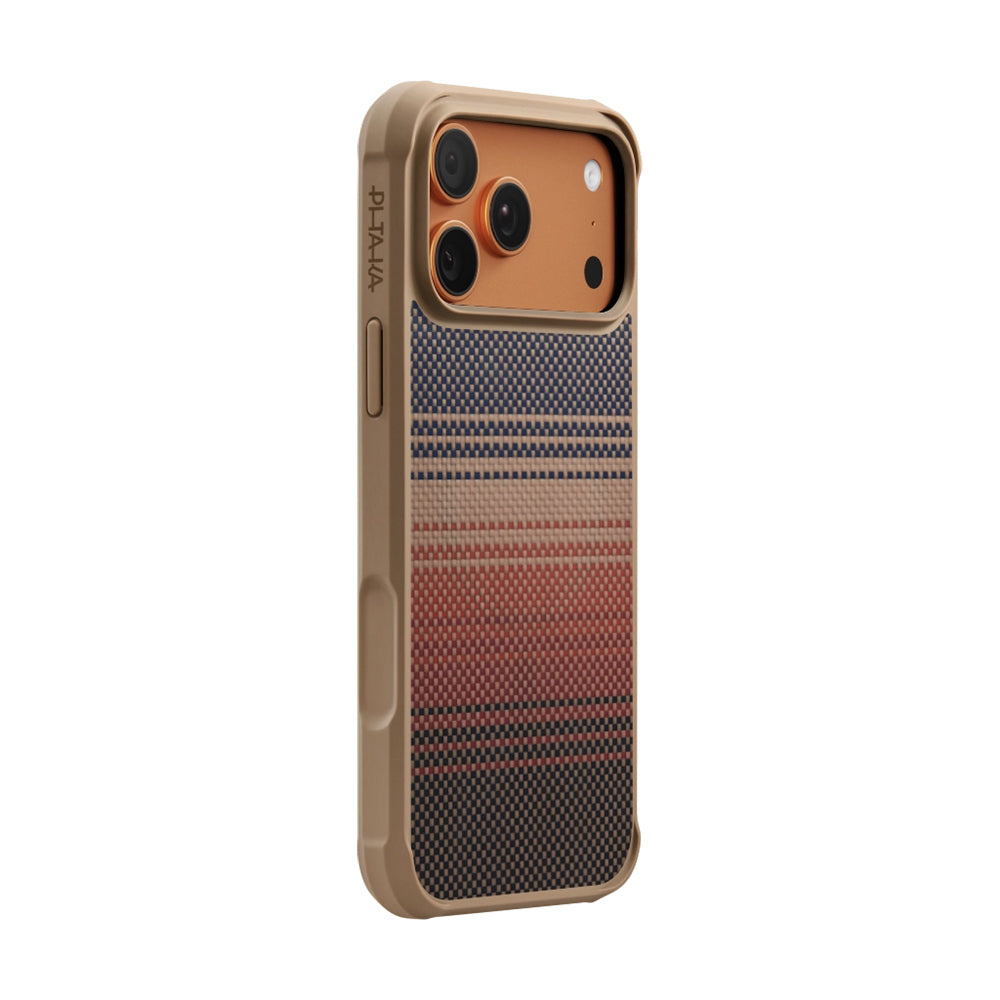 __genel|1|apple-iphone-17-pro-max-kilif-m-safe-sarj-ozellikli-pitaka-tactile-woven-sunset-moonrise-aramid-pro-guard-serisi-karbon-kapak-02|Apple iPhone 17 Pro Max Kılıf MagSafe Şarj Özellikli Pitaka Tactile Woven Sunset-Moonrise Aramid Pro Guard Serisi Karbon Kapak
