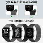 Apple Watch Uyumlu Çift Taraflı Mıknatıslı Silikon Kordon (49/46/45/44/42mm) - Ultra, Series 11/10/9/8 ve SE Uyumlu Kayış