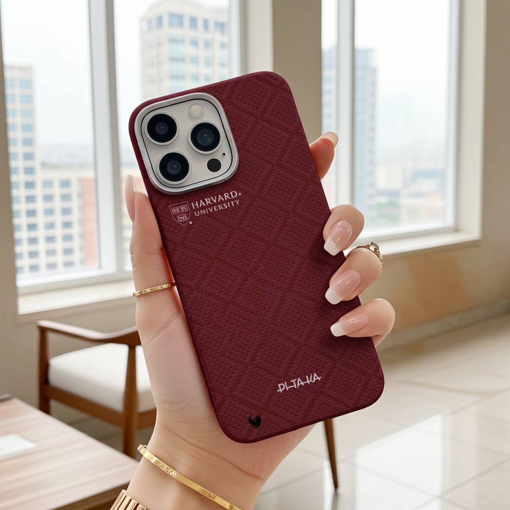 Apple iPhone 16 Pro Max Kılıf M-safe Şarj Özellikli Aramid Karbon Fiber Pitaka Harvard University Serisi Kapak