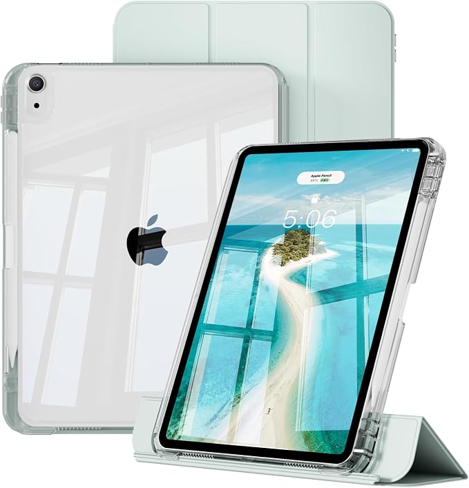 iPad Air kılıf mint yeşili – şeffaf arka, çıkarılabilir kapak
