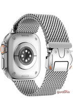 __vg|Gümüş|1|grd-milano-gumus-02|Apple Watch 44mm 45mm 46mm 49mm Gordonix Milano Serisi Paraşüt Tokalı Paslanmaz Çelik Hasır Kordon