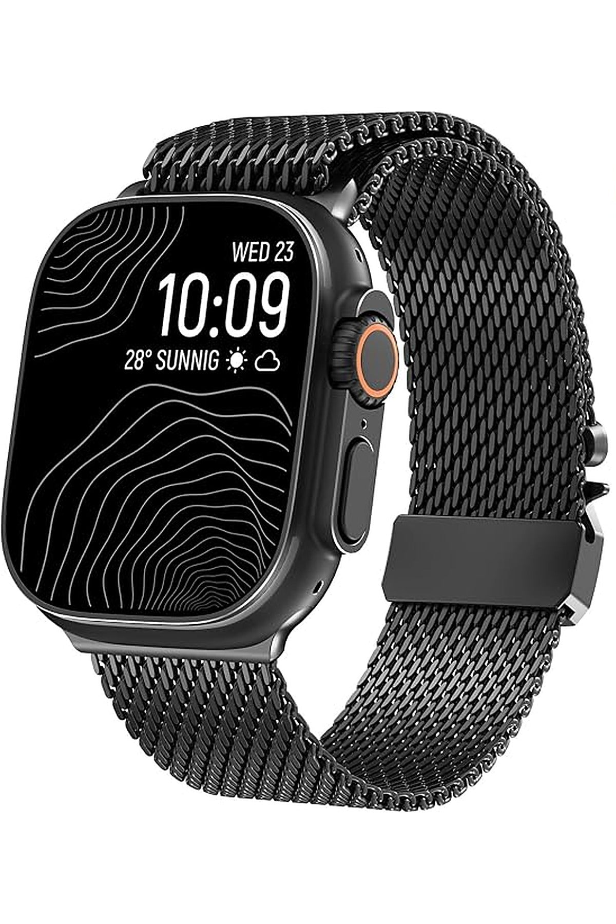 __vg|Siyah|0|grd-milano-siyah-01|Apple Watch 44mm 45mm 46mm 49mm Gordonix Milano Serisi Paraşüt Tokalı Paslanmaz Çelik Hasır Kordon
