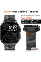 __vg|Siyah|3|grd-milano-siyah-04|Apple Watch 44mm 45mm 46mm 49mm Gordonix Milano Serisi Paraşüt Tokalı Paslanmaz Çelik Hasır Kordon