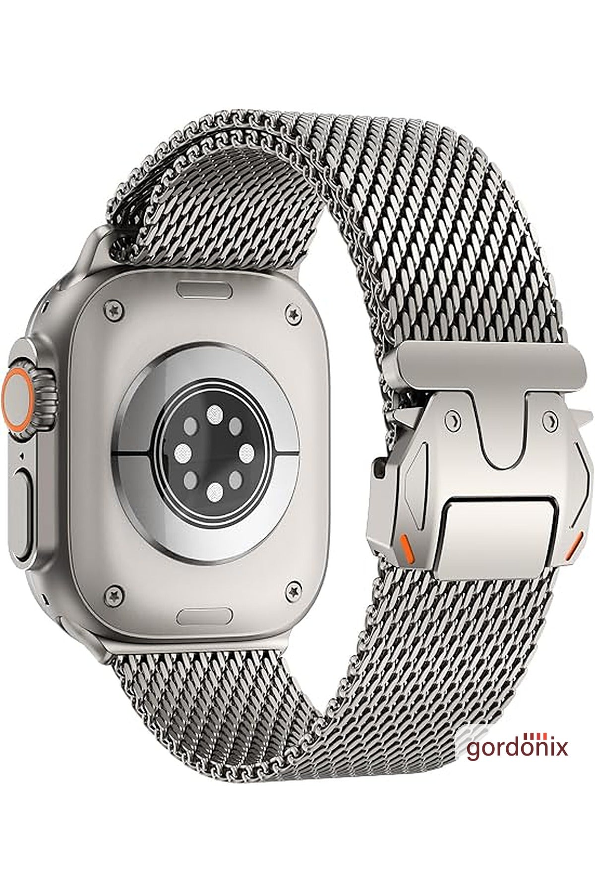 __vg|Titanyum|1|grd-milano-titanyum-02|Apple Watch 44mm 45mm 46mm 49mm Gordonix Milano Serisi Paraşüt Tokalı Paslanmaz Çelik Hasır Kordon