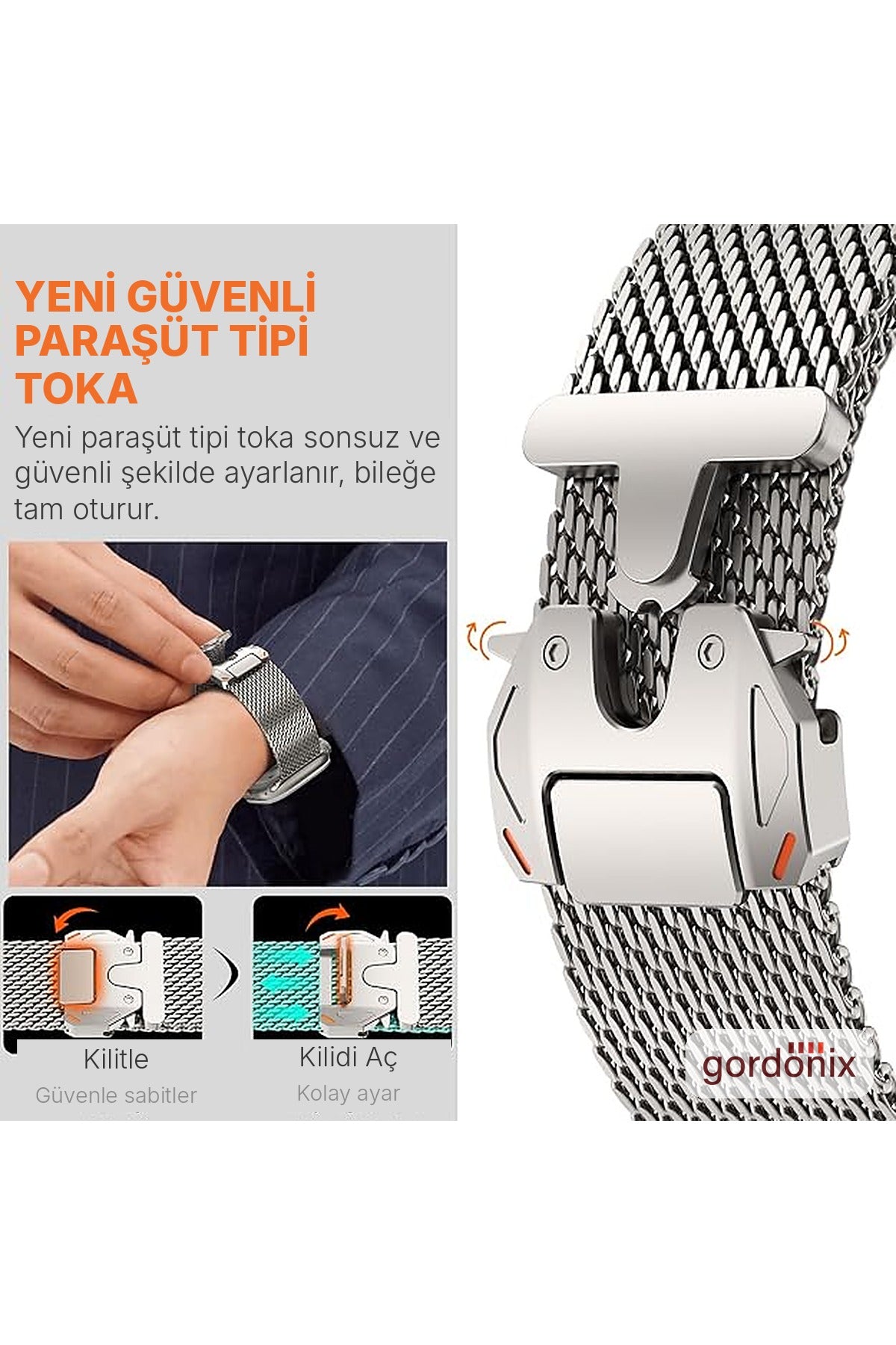 __vg|Titanyum|5|grd-milano-titanyum-06|Apple Watch 44mm 45mm 46mm 49mm Gordonix Milano Serisi Paraşüt Tokalı Paslanmaz Çelik Hasır Kordon